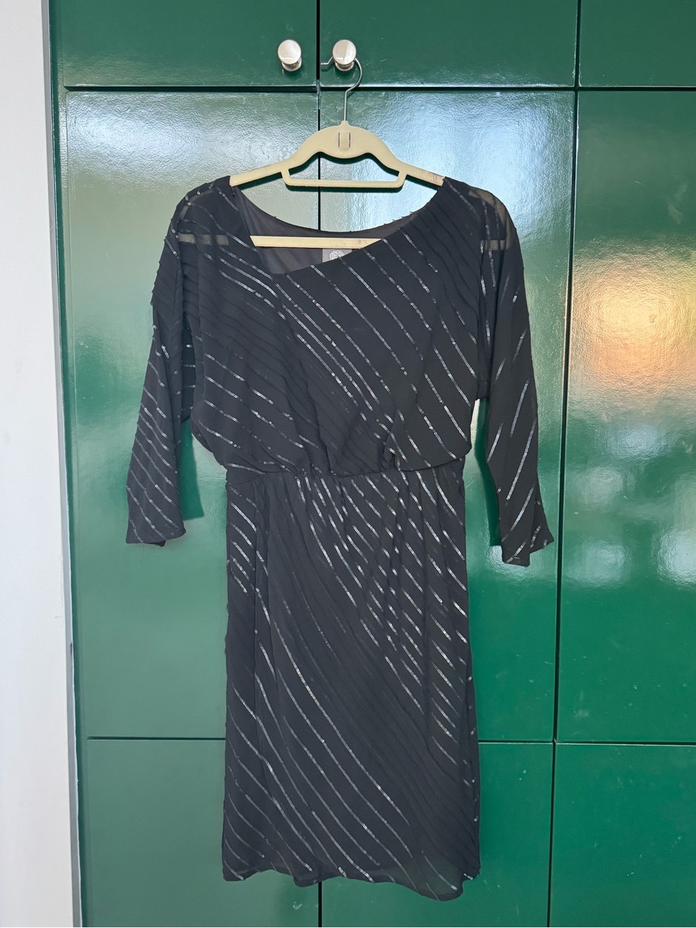 Vince Camuto Black Dress with Silver Diagonal Stripes